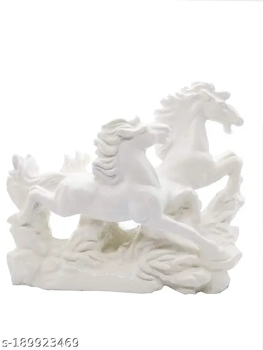 White resin Vastu Two Running Horses decorative showpiece for home or office, symbolizing confidence, vitality, and rapid growth
