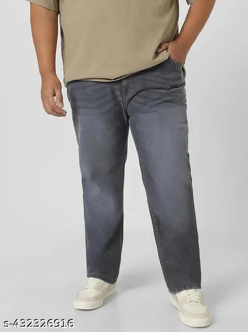 Trendy grey denim men's jeans with dyed/washed finish, available in sizes 26, 28, 30, 32, 34, 36 (Waist 26-36, Hip 30-40)