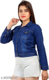 Dark blue denim jacket, front zip closure