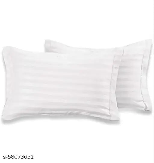 AKIN 220 TC Glace Cotton Satin Solid Stripes/Lining Combo of 2 Plain Bedsheet for Double Bed King Size with 4 Pillow Covers for Home-Hotels-Guest House(228X254 C.M,White and Grey)