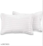 AKIN 220 TC Glace Cotton Satin Solid Stripes/Lining Combo of 2 Plain Bedsheet for Double Bed King Size with 4 Pillow Covers for Home-Hotels-Guest House(228X254 C.M,White and Grey)
