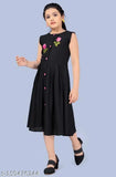 Modern rayon embroidered net frock, teal black color, shoulder straps, suitable for 5-14 years old girls