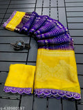 Yellow chiffon georget saree with blue border