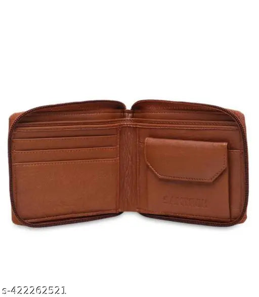 Stylish faux leather mens wallet, solid brown, 2 compartments, free size (10cm x 12cm), made in India