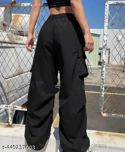Black cotton cargo pants, lightweight fabric, multiple pockets