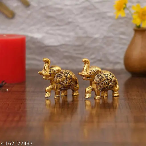 Metal elephant murti showpieces - handcrafted Indian decor, 2.5cm x 6cm x 8cm each