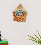 Durga Maa Face oxide metal figurine, Indian god idol for home and office decor, 13x3.5x16 cm size, north-east placement recommended