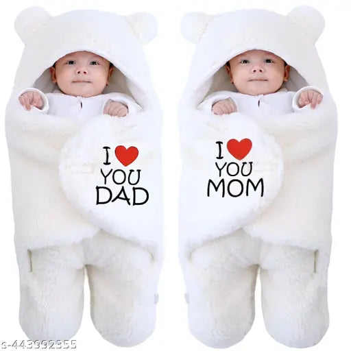 Microfiber self-designed newborn hooded baby blankets, soft and easy to wrap for both boys and girls (2 pcs), Indian origin
