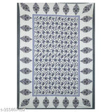White Jaipuri cotton bedsheet with blue floral print, 100% cotton, single bed sheet.