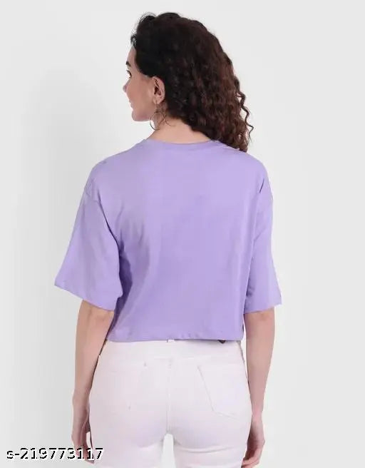 Purple t-shirt, casual crop top, round neckline