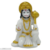 White Marble Hanuman Idol for Success - intricately hand-painted decorative showpiece for home or office