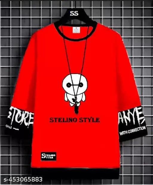 Stylish men's three-quarter sleeve printed cotton T-shirt, trendy graphic design, India-origin fashion apparel