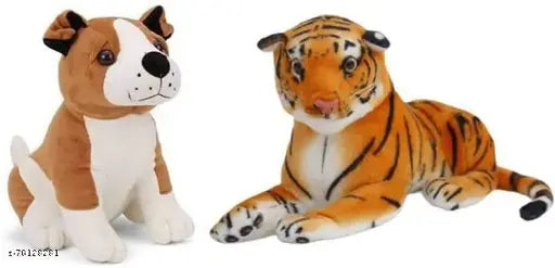 Soft poly cotton plush bull dog & tiger toys, multicolor, kids' gifts (India)