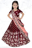 Taffeta silk Lehanga Cholis/choti bachi ka lehenga, net dupatta, embroidered, short sleeves - Indian traditional kids' attire for weddings, festivals, special events