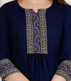 Blue and white paisley embroidered women's anarkali dress