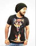 Glow-in-the-dark round neck wolf design cotton T-shirt, short sleeves, radioluminescent print on nightwear, size M-XL (India)