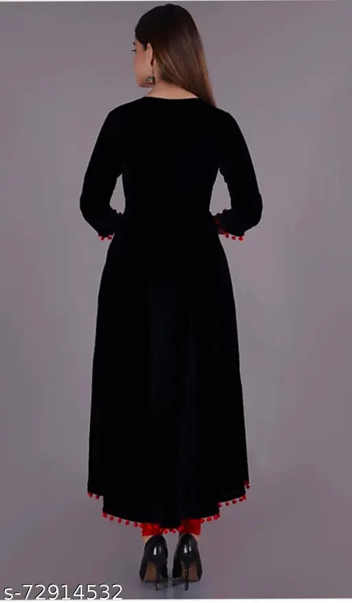 Long sleeves, embroidery details, rayon material, traditional dress