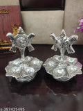 Silver Panch Mukhi Tirupati Balaji Diya Set of 2 for Table, Indian metal God idol diyas on Shanku stand
