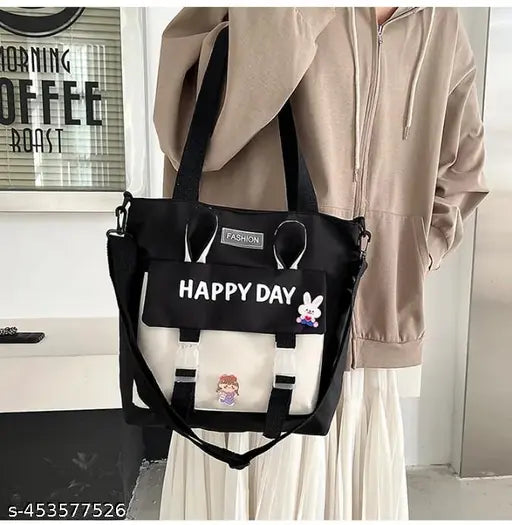 Korean Styles Crossbody Bag Students Casual Shoulder Bags Large Capacity Unisex College Casual canvas bag, new large capacity, durable student tuition tote bag, trendy style shoulder bag (PACK OF 1)ANY COLOUR