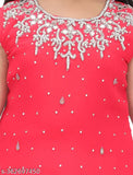 Red Georgette Patiyala Salwar Kurti Set for Girls - Embellished ethnic wear with mirror and stone work