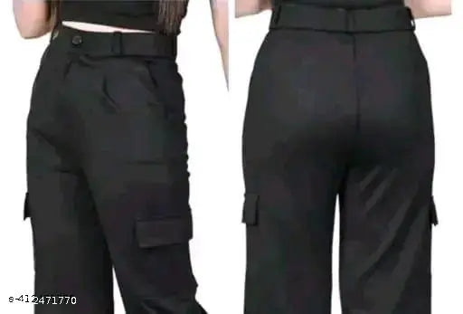 Cotton blend solid pocket cargo pants pack of 2 for women and girls, trendy fashion essentials on display