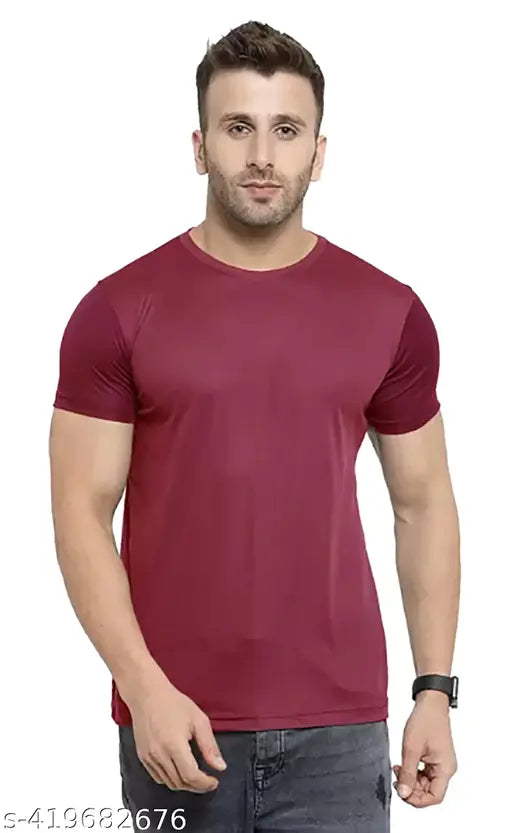 Color polyester t-shirt for men, solid design with short sleeves, ideal for sports, gym, yoga, or home use