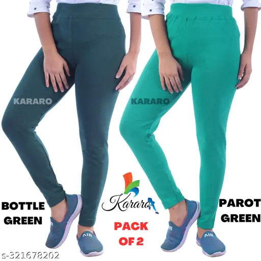 Cotton blend KARARO plain jeggings, pack of 2 - recycled OE fabric, medium quality, lightweight, trendy and stylish jeggings for various sizes (26-Free), Indian origin