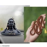 Black Adhiyogi Shiva Idol for car dashboard, Indian figurine with free Rudraksha mala