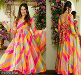 Striped Georgette long-sleeved dress for women, pretty and graceful, India origin