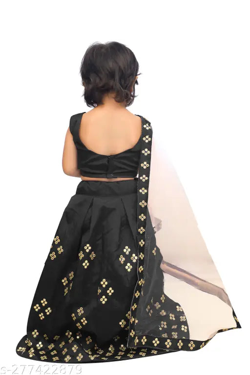 Kids' satin-mirror work lehenga choli set with net dupatta, Indian ethnic wear
