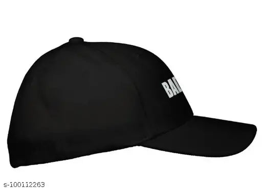 Stylish unisex black cotton baseball cap with printed Bad Boys design, perfect for casual or sportswear, made in India