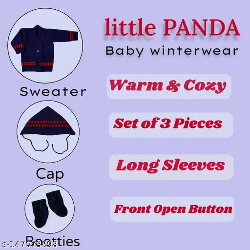 Woolen unisex baby sweater with embroidered net pattern, suitable for 0-3 months & 6-9 months. Soft, warm clothing for both boys and girls from India