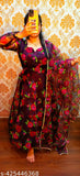 Organza silk anarkali gown with printed work dupatta, full Amrela flayer in Art Silk, various sizes available (M-XXL), Indian origin