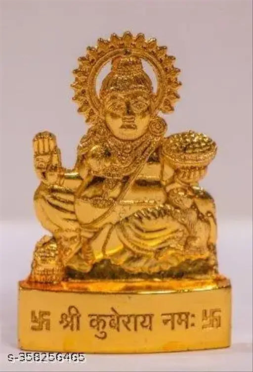 Gold metal Lord Kuber Ji Murti, traditional Indian god idol for home decor and pooja temple, 10 cm height and 1.5 cm breadth