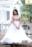 White georgette embroidered anarkali gown, blissweave floral sequin embroidery, long fit & flare style