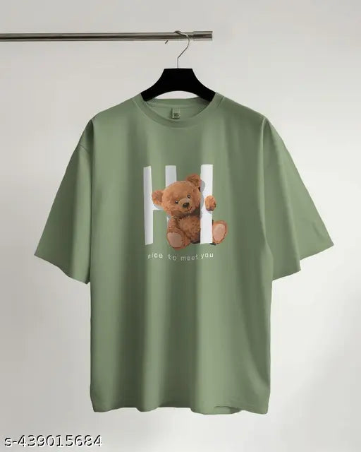 Light green HICotton T-shirt with oversized fit and bear graphic