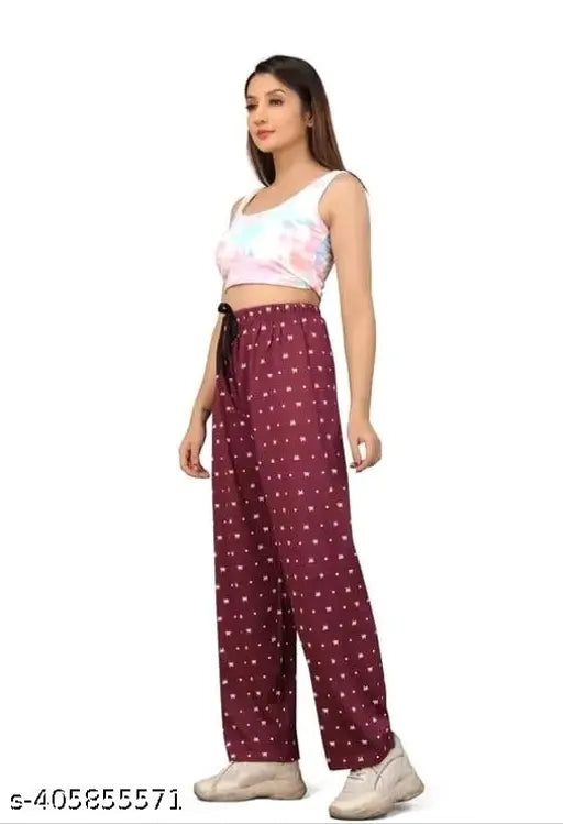 Maroon women's cropped pants with elastic waistband