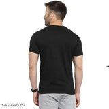 Black cotton blend men's cartoon T-shirt with regular fit, short sleeves, and printed design. Country of origin: India" (108 characters)