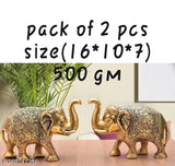 Gold-plated metal Laxmi-Ganesh elephant pair decorative, 16cm tall showpiece for puja, high-quality finish