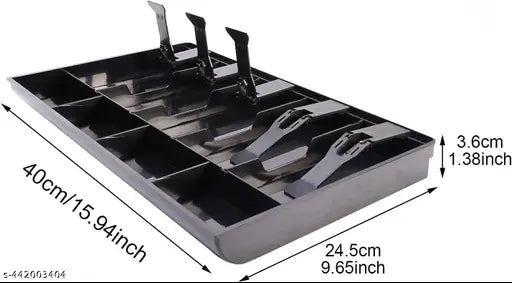 Cash register drawer insert tray with 5 bill and 4 coin compartments, black color