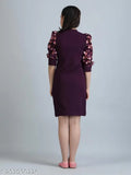 Purple cotton blend high neck dress, solid pattern for girls aged 7-14 years. Indian girl wearing purple frock