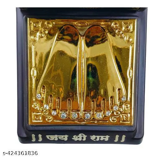 Fiber Ram Lalla idol temple, gold-colored charan paduka - religious fiber sculpture for car art, India origin