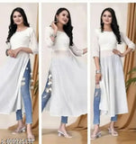 Georgette straight-cut Nyra kurti for women, long sleeves, solid pattern, size L (bust 40in), Indian origin