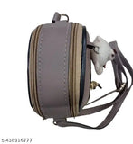Gray and brown purse with teddy bear design