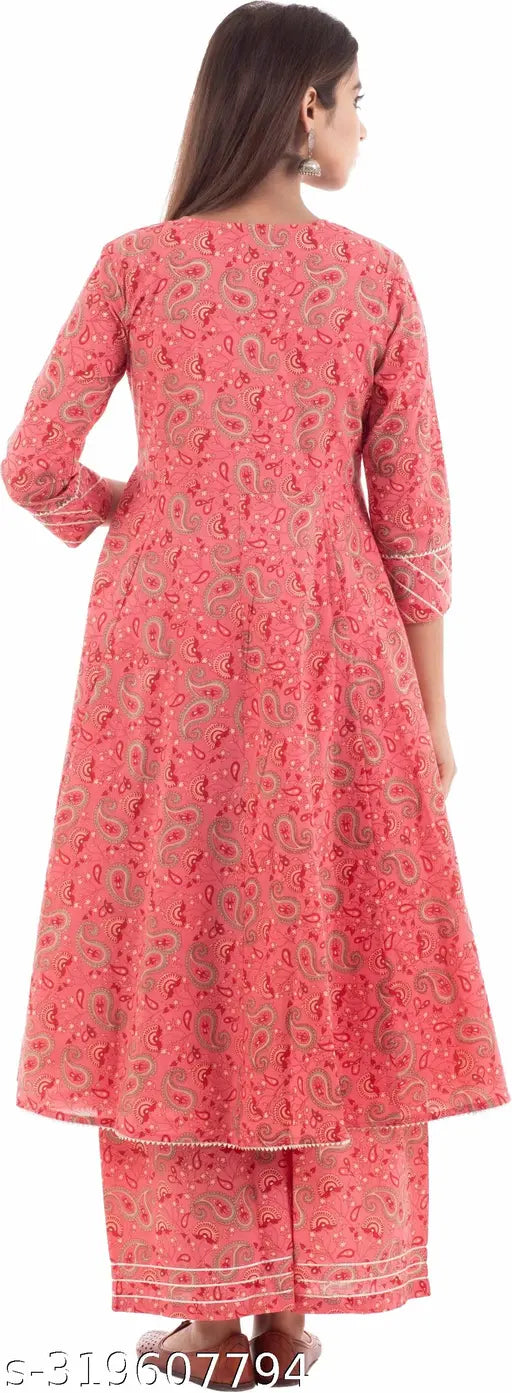 Pink rayon printed flared anarkali kameez womens