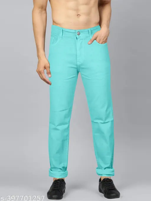 Black cotton blend regular fit jeans for men - Solid, stylish denim wear from Just Black Men