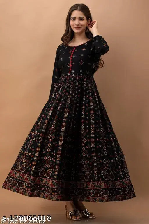 Anarkali printed kurta, long length, flared sleeves