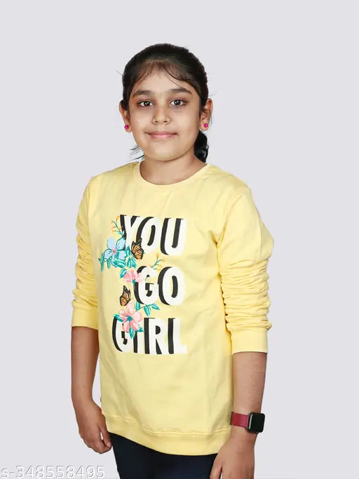 Pure cotton brushed fleece VERTMODE girl's trendy pullover in printed pattern, long sleeves, 8-14 years