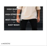 Black denim men's knee-cut jeans, perfect fit for any occasion. Solid black, made in India