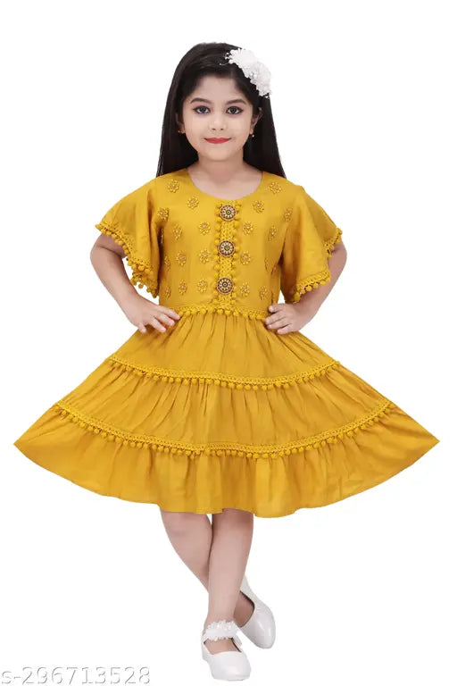 Yellow rayon party dress children's formal wear